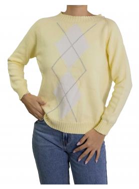 Maglioncino con rombi bicolore girocollo in cotone 